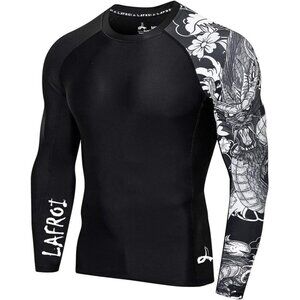 🆕Men's Orange Polyamide Long Sleeve UPF 50+ Compression Dragon Rash Guard